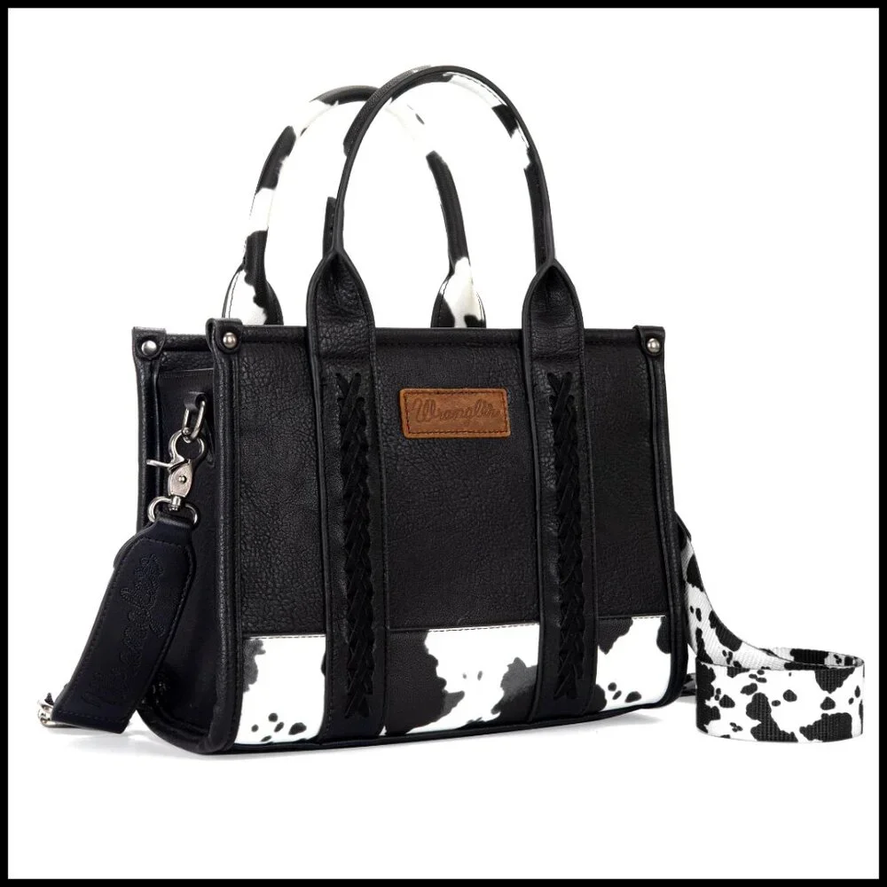 Western Cow Print Vegan Leather Tote with Adjustable Crossbody Strap